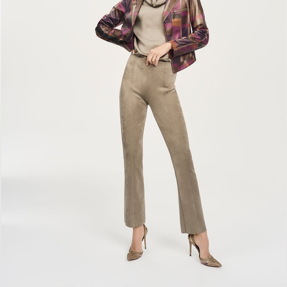 Joseph Ribkoff Hi Rise Scuba‎ Crepe Java Brown Flare Trouser Pants NWT Size 10